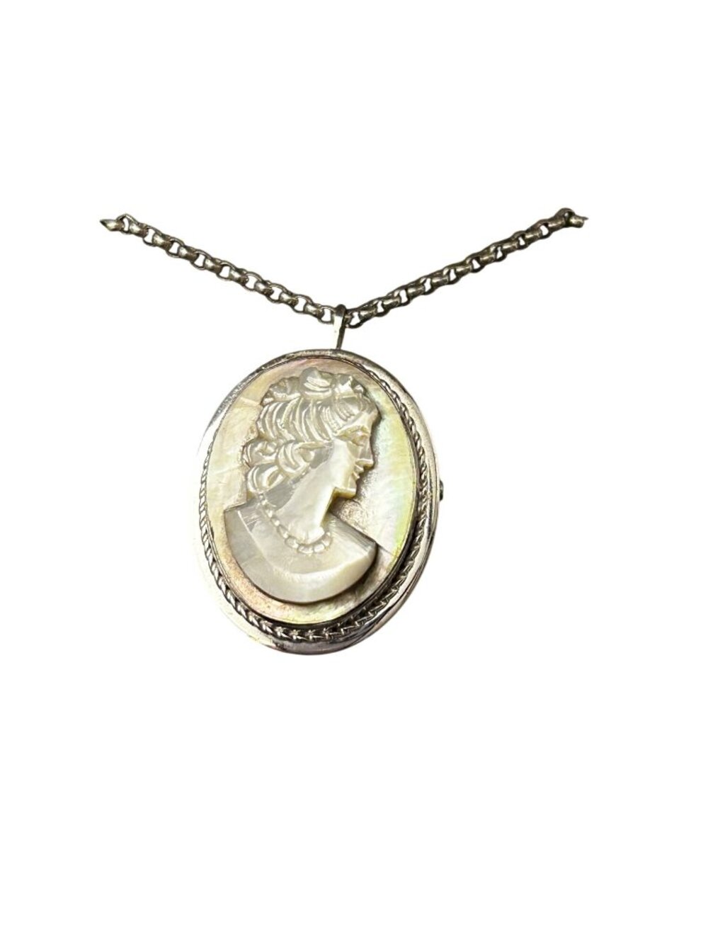 Van Dell Sterling Silver Vintage Cameo Necklace Brooch Earrings Set Glass Relief - Picture 3 of 8